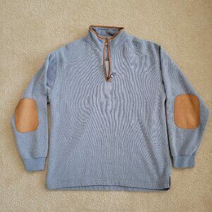 Orvis Quarter Zip Pullover Mens Size Large Blue Elbow Patch Rich Dad Sweater